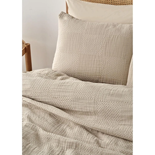 Bella Maison %100 Pamuk Liva Jakarlı Çift Kişilik Yatak Örtüsü Seti Bej (240x260 Cm) Bej