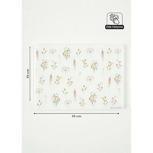 Bella Maison Flores Cam Kesme Tahtası (35x25 Cm) Çok Renkli