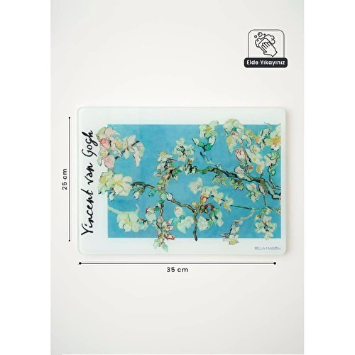 Bella Maison Van Gogh Almond Blossom Cam Kesme Tahtası (35x25 Cm) Çok Renkli