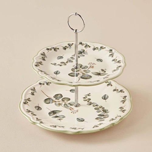 Bella Maison Ocaliptus Stoneware 2 Katlı Kurabiyelik Yeşil Yeşil