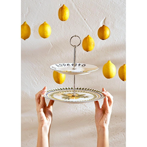 Bella Maison Lemoncello Porselen 2 Katlı Kurabiyelik Çok Renkli