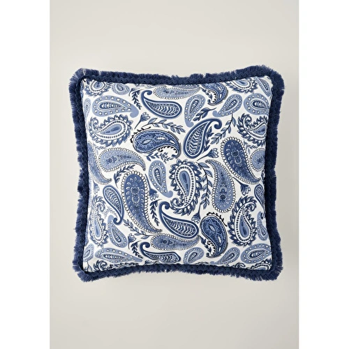 Bella Maison Paisley Püsküllü Kırlent Kılıfı Mavi (43x43 Cm) Mavi