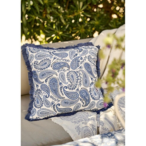 Bella Maison Paisley Püsküllü Kırlent Kılıfı Mavi (43x43 Cm) Mavi