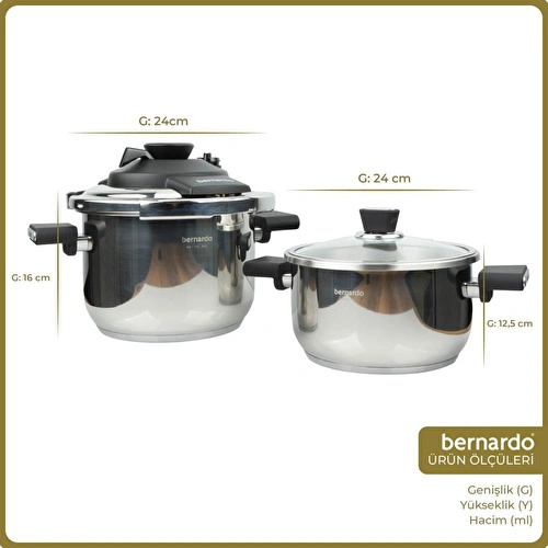 Bernardo Smart Cook 2'li 4-6l İndüksiyon Tabanlı Düdüklü Tencere Seti Siyah