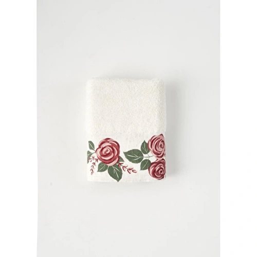 Bella Maison %100 Pamuk Rose Baskılı El Havlusu Krem (30x50 Cm) Krem