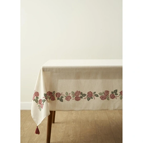 Bella Maison Rose Baskılı Masa Örtüsü Krem (150x250 Cm) Krem