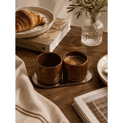Beige & Stone 2'li Set Kahverengi Seramik Kupa 175 Ml Minimal Kahve Kupası Çay Fincanı Espresso Ve Türk Kahvesi Bardağı