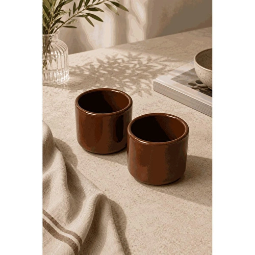 Beige & Stone 2'li Set Kahverengi Seramik Kupa 175 Ml Minimal Kahve Kupası Çay Fincanı Espresso Ve Türk Kahvesi Bardağı