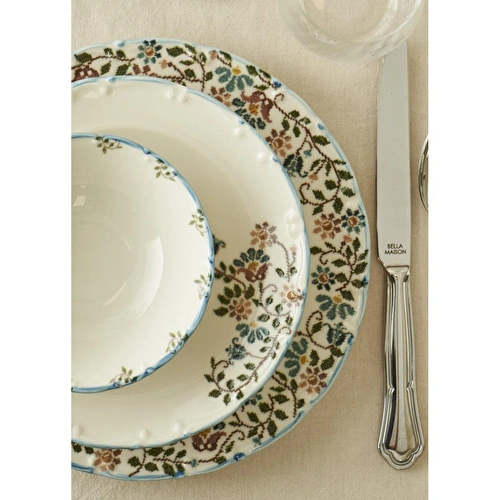 Bella Maison Vintage Porselen 48 Parça 12 Kişilik Yemek Takımı Mavi