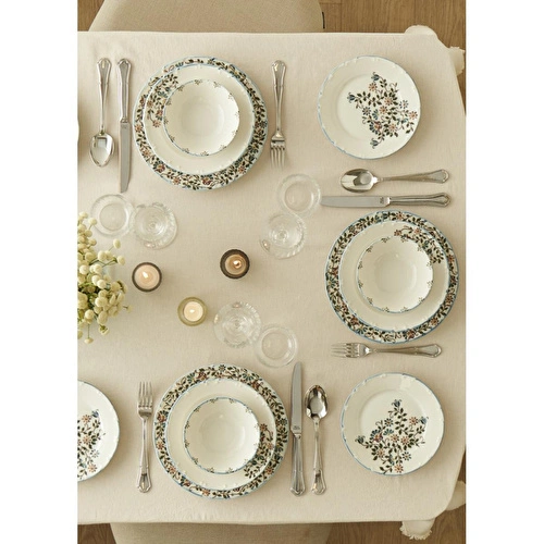 Bella Maison Vintage Porselen 24 Parça 6 Kişilik Yemek Takımı Mavi Mavi