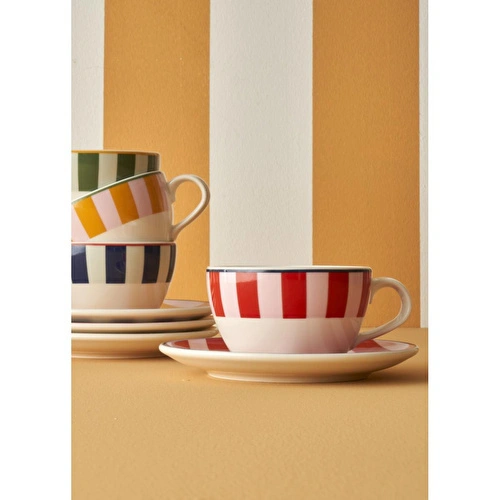 Bella Maison Line 2'li Çay Fincanı Seti Kırmızı-mavi (270 Cc) Kırmızı-mavi