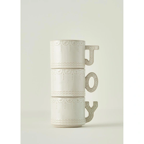 Bella Maison Joy Stoneware Yılbaşı 3'lü Kupa Seti Krem (390 Cc) Krem