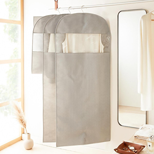 Ocean Home Textile 3'lü Gri Balıksırtı Elbise Kılıfı Set 60 X 135 Cm