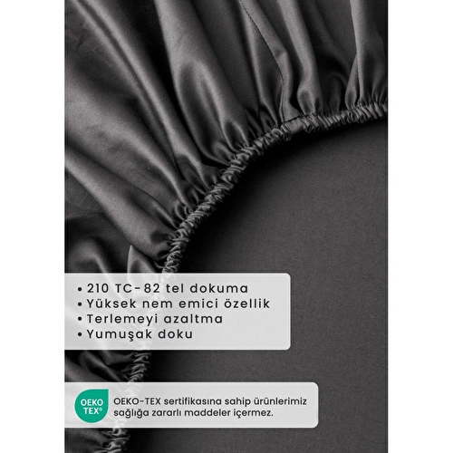 Bella Maison %100 Pamuk Saten Supreme Basic Tek Kişilik Lastikli Çarşaf Antrasit (100x200x35 Cm) Antrasit