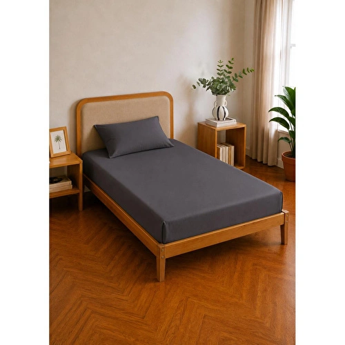 Bella Maison %100 Pamuk Saten Supreme Basic Tek Kişilik Lastikli Çarşaf Antrasit (100x200x35 Cm) Antrasit