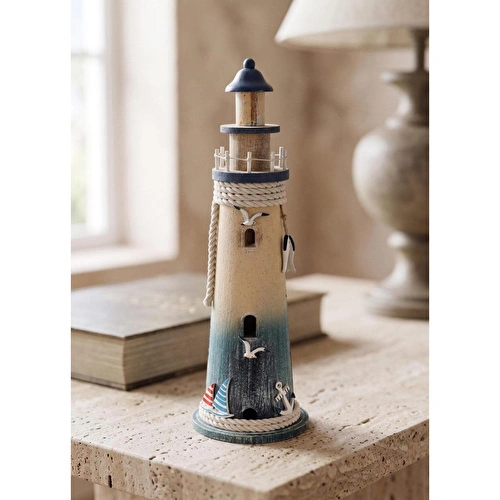 The Mia Retro Marin Deniz Feneri Halat Ve Çapa Obje 52 Cm