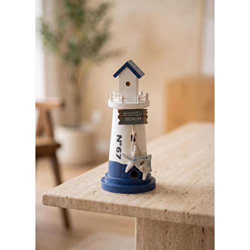 The Mia Marin Mavi Beyaz Deniz Feneri  No 67 Obje 22 Cm
