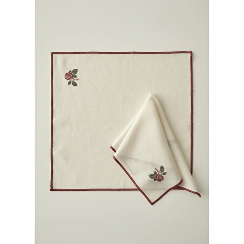 Bella Maison Rose Baskılı Peçete Krem (40x40 Cm) Krem
