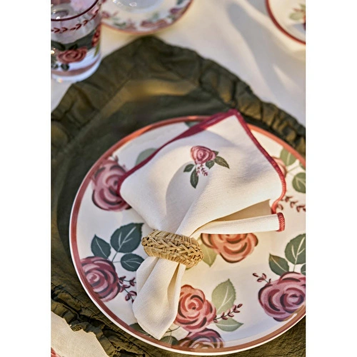Bella Maison Rose Baskılı Peçete Krem (40x40 Cm) Krem