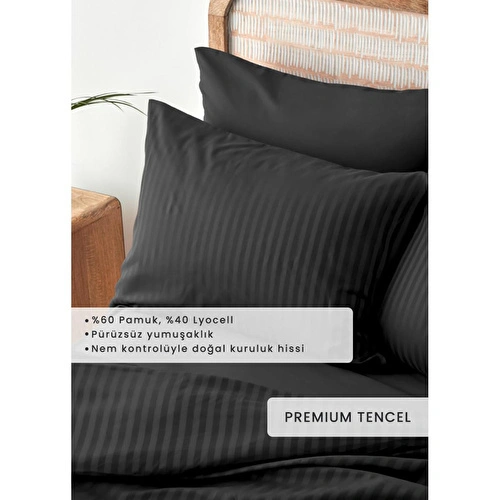 Bella Maison Premium Tencel King Size Saten Nevresim Seti Antrasit (240x220 Cm) Antrasit