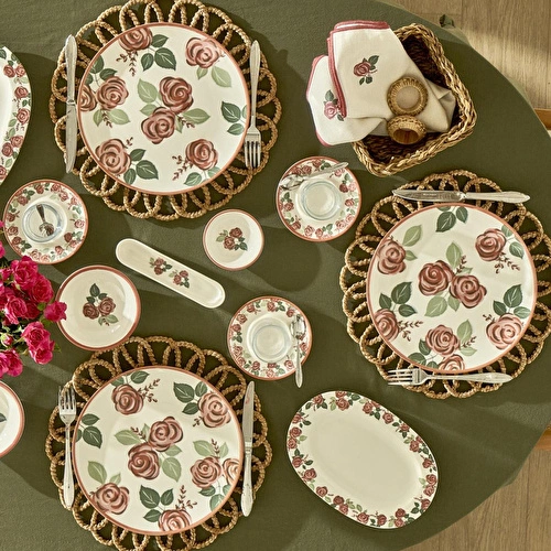 Bella Maison Rose Porselen 26 Parça 6 Kişilik Kahvaltı Takımı Çok Renkli