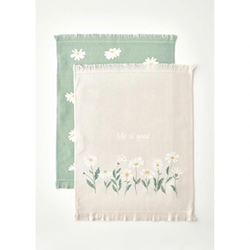 Bella Maison Daisy 2'li Kurulama Bezi Bej-yeşil (40x50 Cm) Bej-yeşil