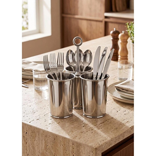 The Mia Krom 3 Bölmeli Kulplu Galvaniz Sunumluk 25 Cm