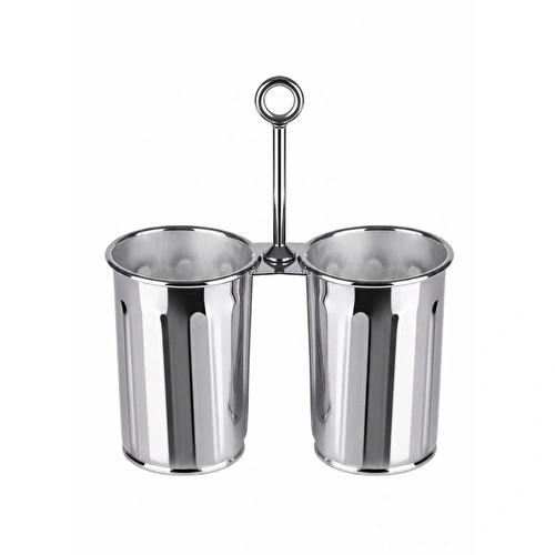 The Mia Krom Çift Bölmeli Kulplu Galvaniz Sunumluk 25 Cm