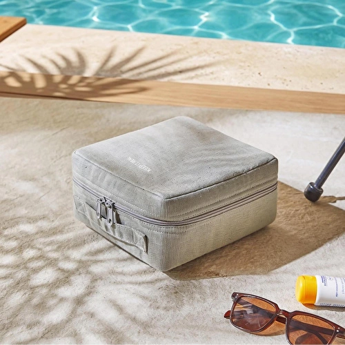 Ocean Home Textile 2'li Termal Astarlı Su İtici Leke Tutmaz Gri Renk Jüt Keten Makyaj İlaç Çantası Seti 19 X 13 X 7 / 20 X 21 X 11