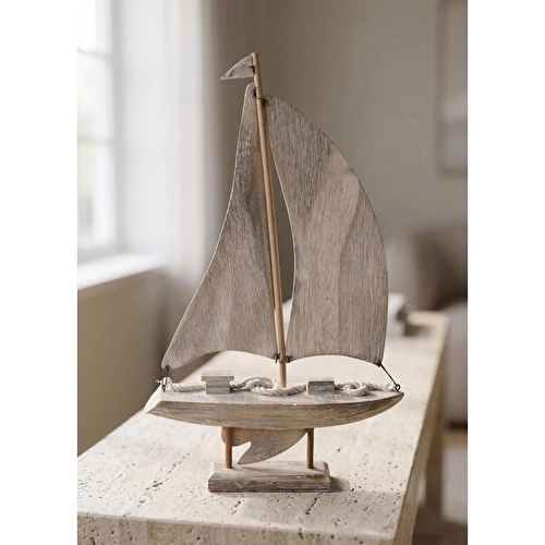 The Mia Retro Marin Ahşap Yelkenli Tekne Biblo 43 Cm