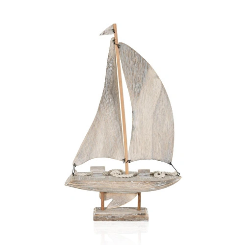 The Mia Retro Marin Ahşap Yelkenli Tekne Biblo 43 Cm