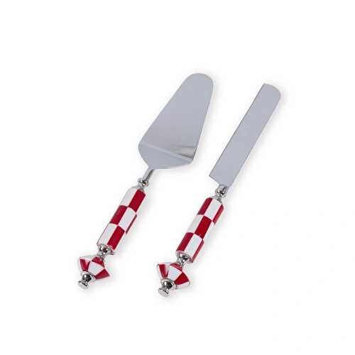 The Mia Gingham Pasta Servis Takımı Kırmızı Beyaz 2 Parça