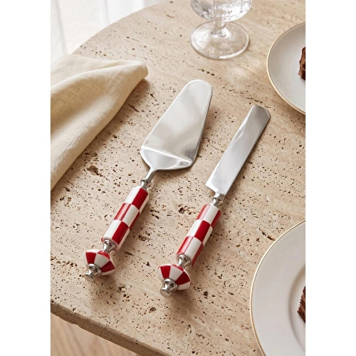 The Mia Gingham Pasta Servis Takımı Kırmızı Beyaz 2 Parça