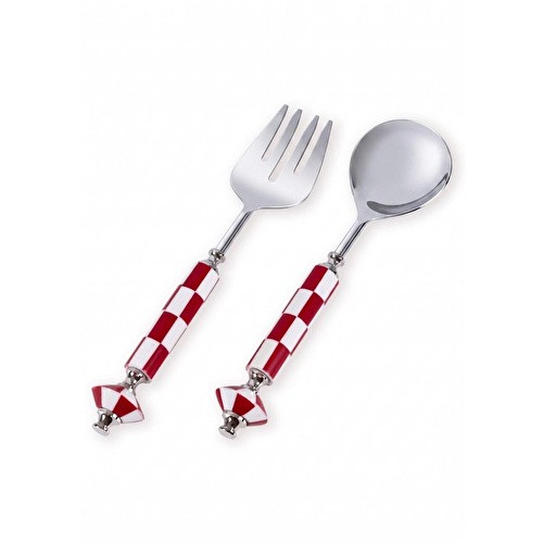 The Mia Gingham Salata Servis Takımı Kırmızı Beyaz 2 Parça
