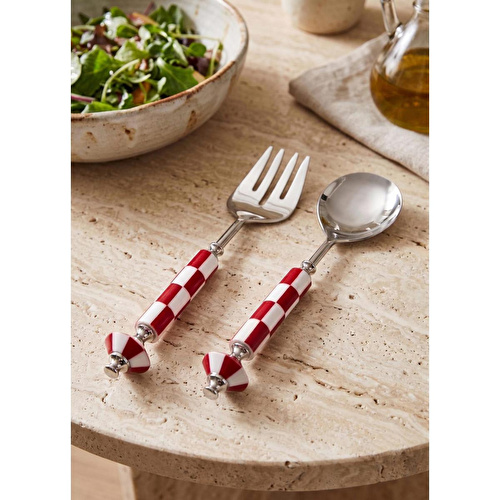 The Mia Gingham Salata Servis Takımı Kırmızı Beyaz 2 Parça