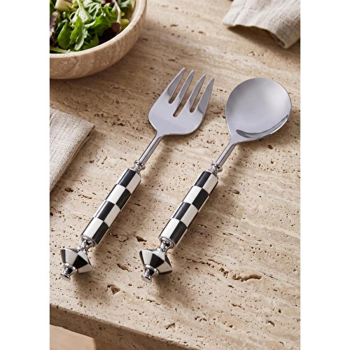 The Mia Gingham Salata Servis Takımı Siyah Beyaz 2 Parça