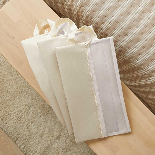 Ocean Home Textile 3'lü Bej Renk Fileli Oxford Kumaş Ayakkabı Düzenleyici Taşıma Çantası Seti 22 X 40 X 9 Cm