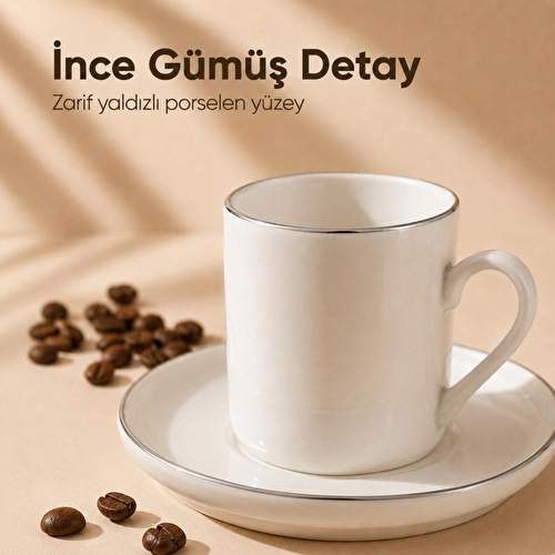 Vienev Porselen 6 Kişilik Kahve Fincan Takımı 12 Parça Sade Kahve Seti