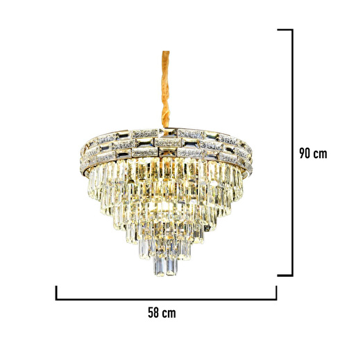 Apliqa Dolares 60'lık Gold 40 Watt Kristal Taşlı Oturma Odası, Modern Salon Avize