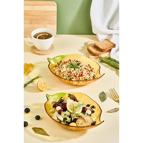 Lora Bianca Citrus 2'li Büyük Limon Formlu Cam Salata/meze Sunum Kasesi Seti