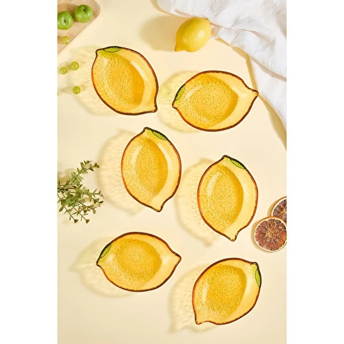 Lora Bianca Citrus 6'lı Limon Formlu Cam Mini Çerez/meyve/meze Kasesi Seti