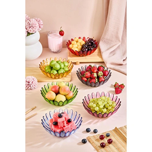 Lora Bianca Fiori 6'lı Renkli Cam Çerez/meyve/meze/salata Kasesi Seti