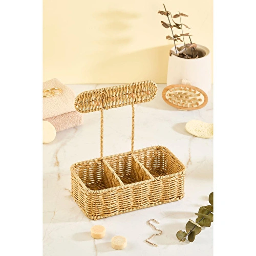 Lora Bianca Rattan Görünümlü Askılı 3 Bölmeli Çok Amaçlı Takı Ve Kozmetik Organizer