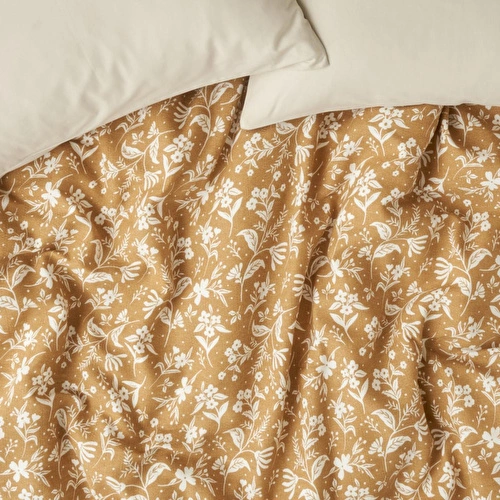 Bella Maison Heather Pamuklu Tek Kişilik Baskılı Pike Hardal (150x220 Cm)
