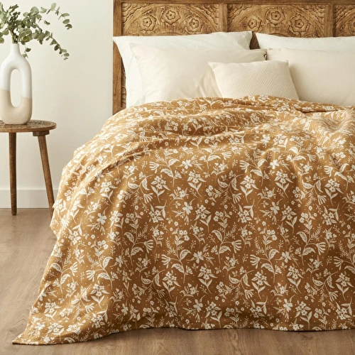 Bella Maison Heather Pamuklu Tek Kişilik Baskılı Pike Hardal (150x220 Cm)