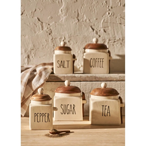 Bella Maison Hygge Seramik 5'li Kavanoz Seti Krem