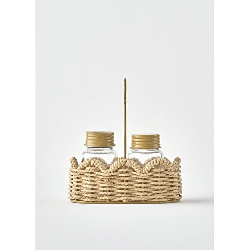 Bella Maison Scallop Cam Tuzluk Biberlik Seti Naturel (16,5x9,5x18 Cm) Koyu Bej