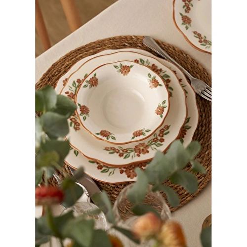 Bella Maison Helen Porselen 24 Parça 6 Kişilik Yemek Takımı Turuncu Turuncu