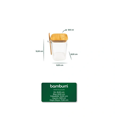 Bambum Spicy - Kaşıklı Cam Saklama Kabı 12cm