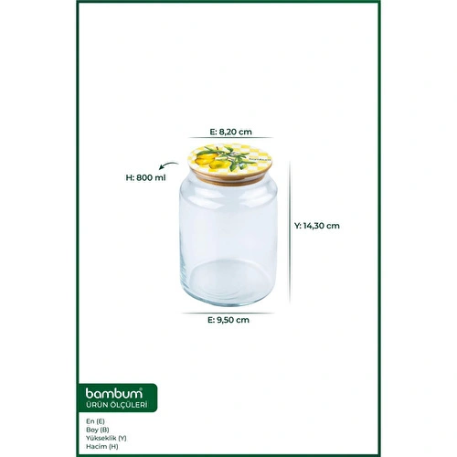 Bambum Zone Cam Saklama Kabı Limon Desenli Sarı 800ml